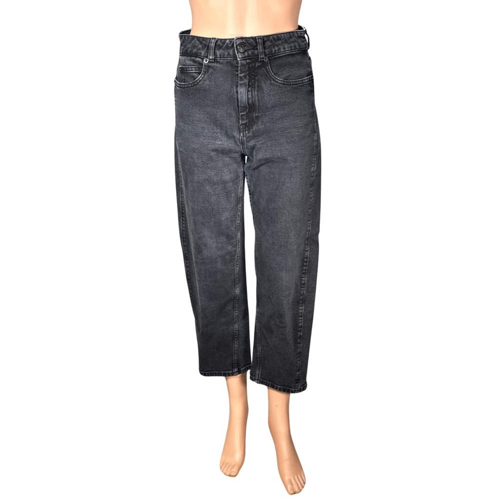 Whistles Womens High Waisted Barrel Leg Jeans Washed Black Cropped Denim Pants